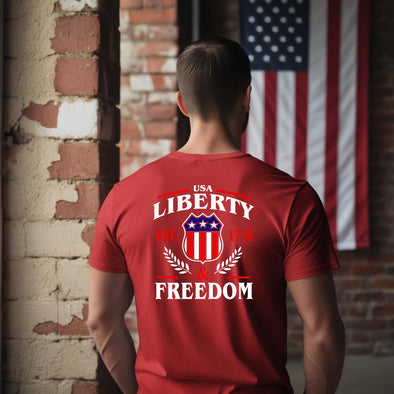 Liberty & Freedom Tee Shirt Black Print Image On Back
