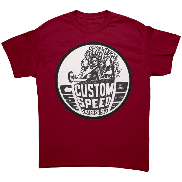 Custom_Speed_Enterprises_Tee_Shirt_Cardinal_Red_Front_Mockup.png