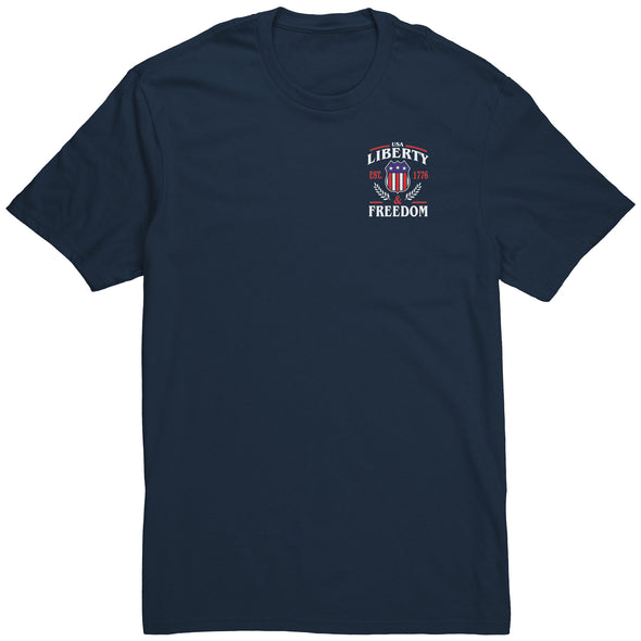 Liberty & Freedom Tee Shirt Black Print Image On Back