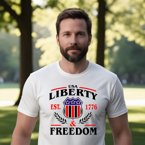 Liberty & Freedom Tee Shirt Black Print Image On Front