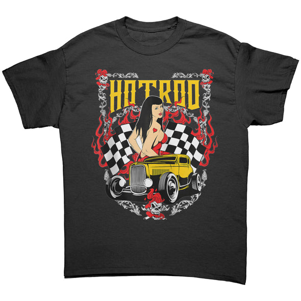 Yellow Hot Rod With Checkered Flags Shirt