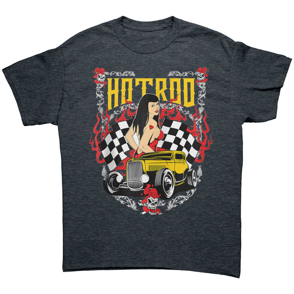 Yellow Hot Rod With Checkered Flags Shirt