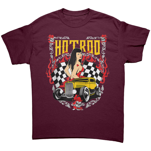 Yellow Hot Rod With Checkered Flags Shirt